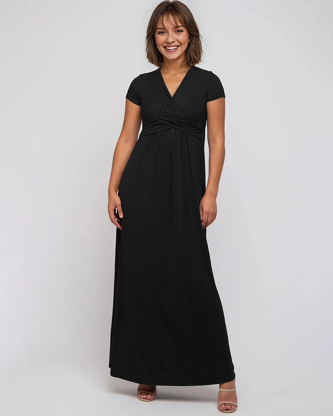 Twist Front Draped Maternity Nursing Maxi Dress