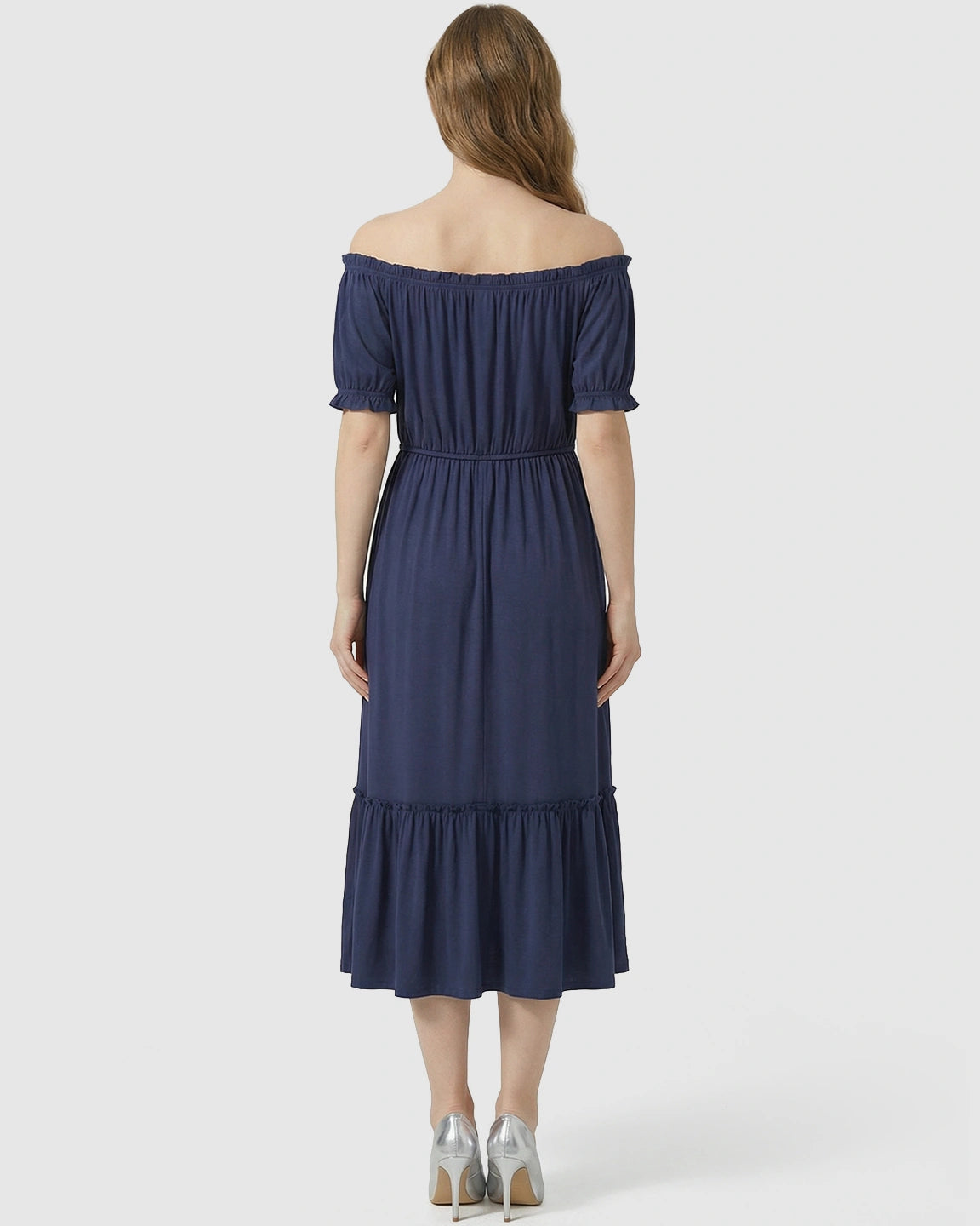 Ruched Off-Shoulder Maternity Midi Dress