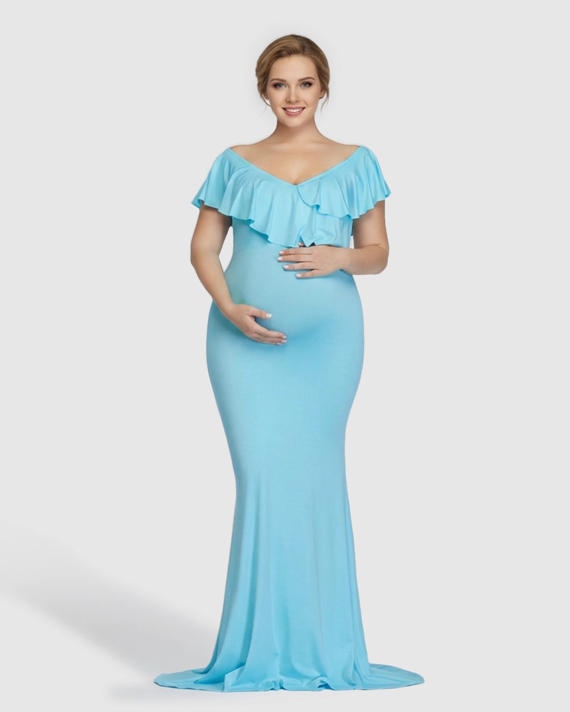Off-Shoulder Ruffled Bodycon Maternity Maxi Dress