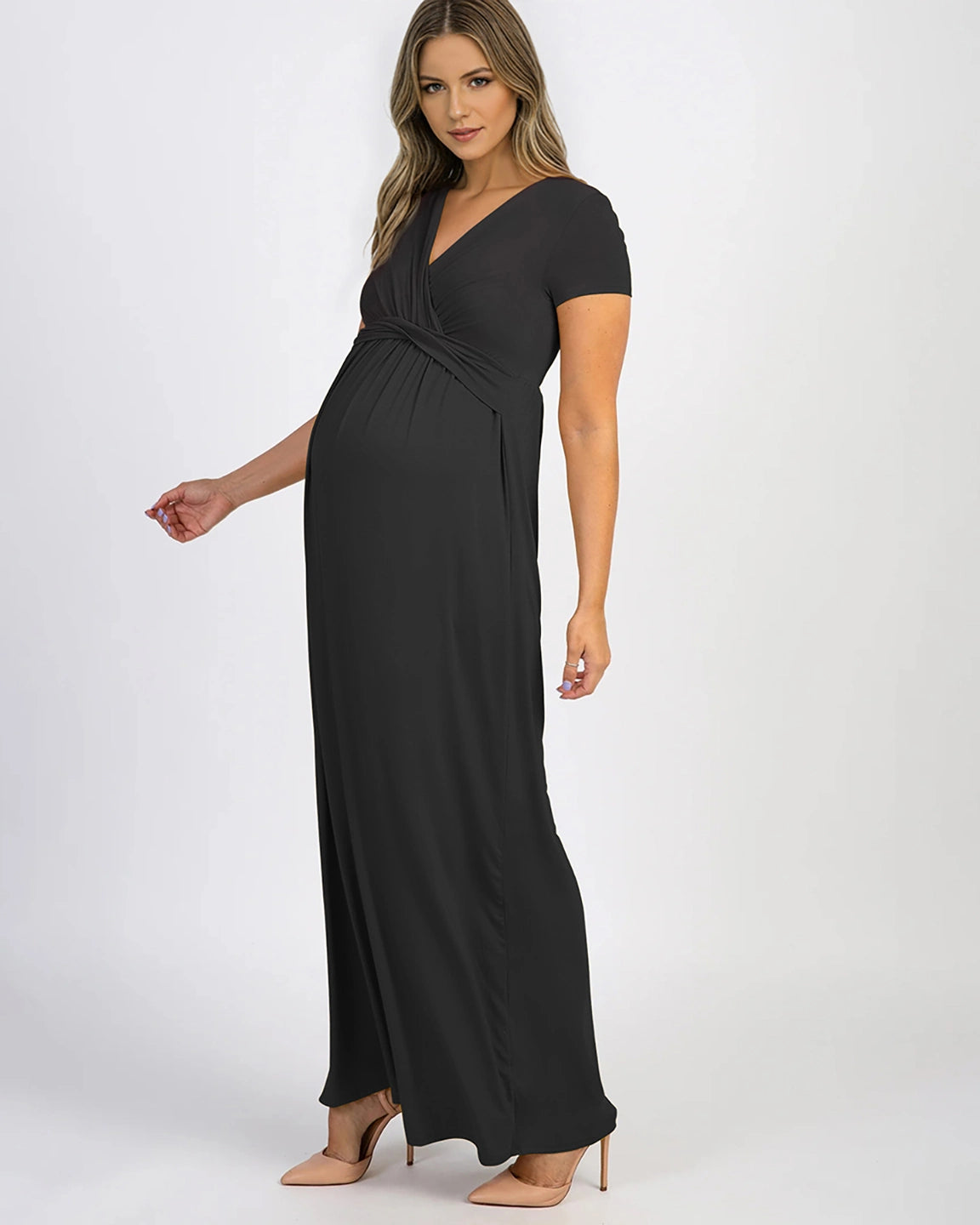 Twist Front Draped Maternity Nursing Maxi Dress