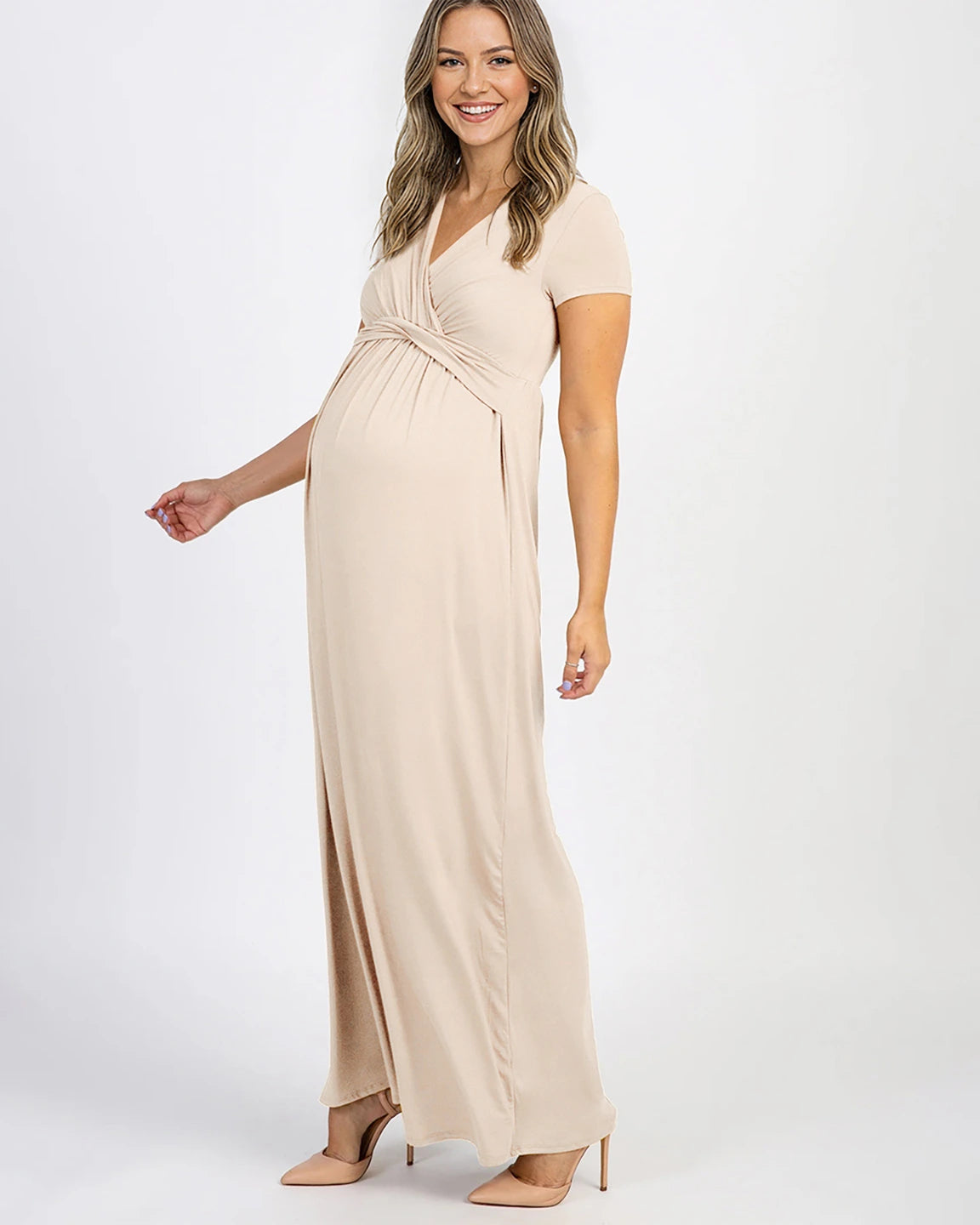 Twist Front Draped Maternity Nursing Maxi Dress