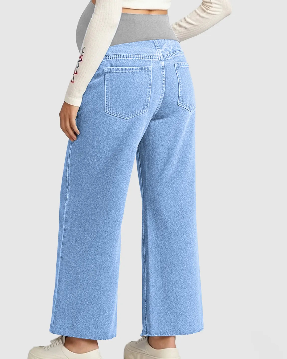 Raw Hem Loose Straight-Leg Maternity Jeans with Tummy Support