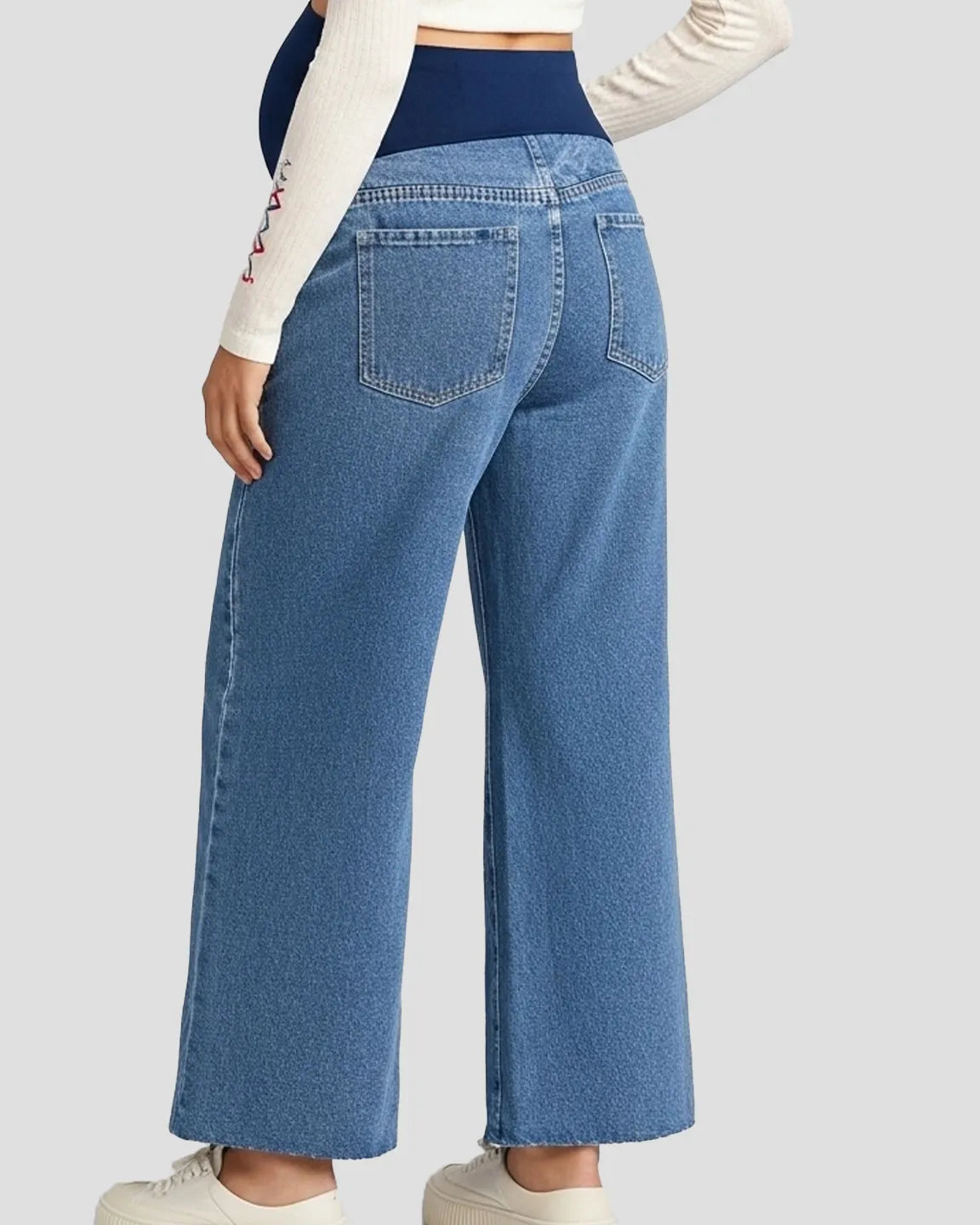 Raw Hem Loose Straight-Leg Maternity Jeans with Tummy Support