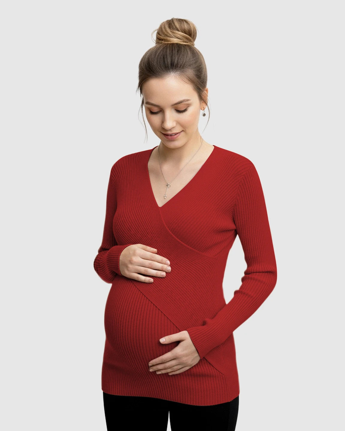 Faux-Wrap Ribbed Maternity Top