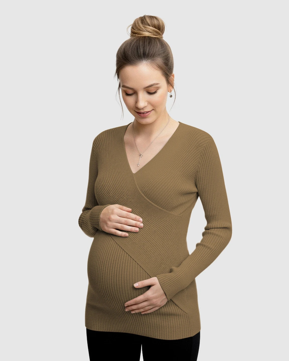 Faux-Wrap Ribbed Maternity Top