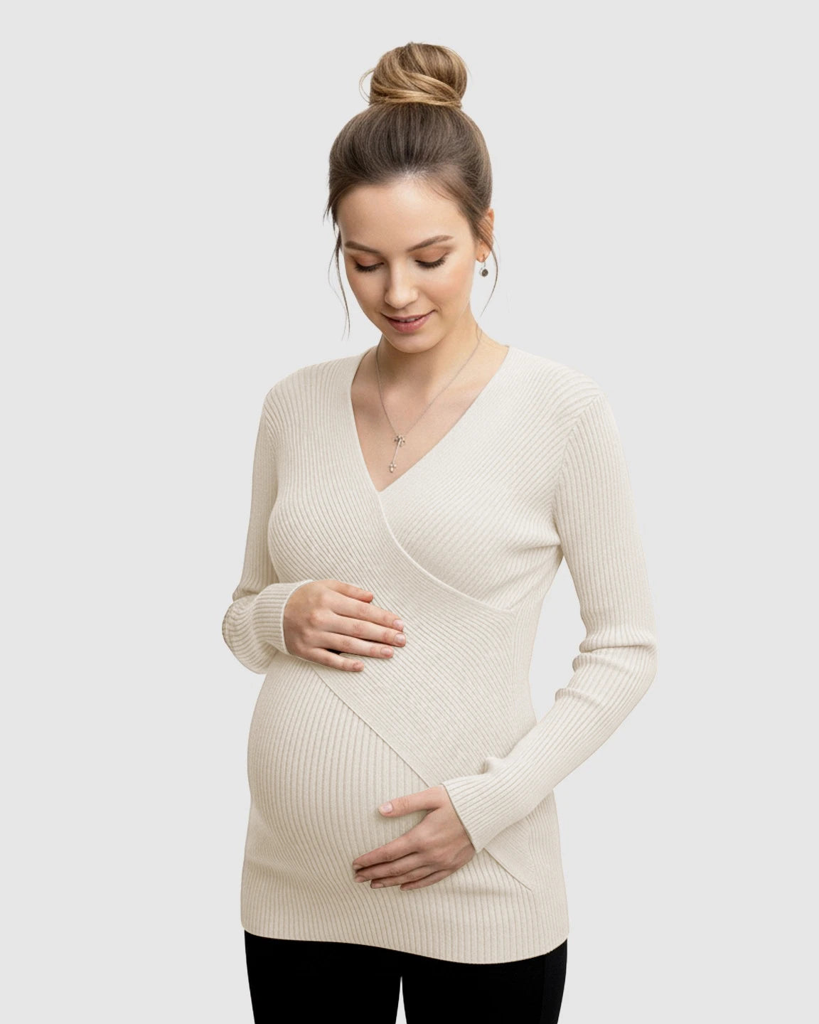 Faux-Wrap Ribbed Maternity Top