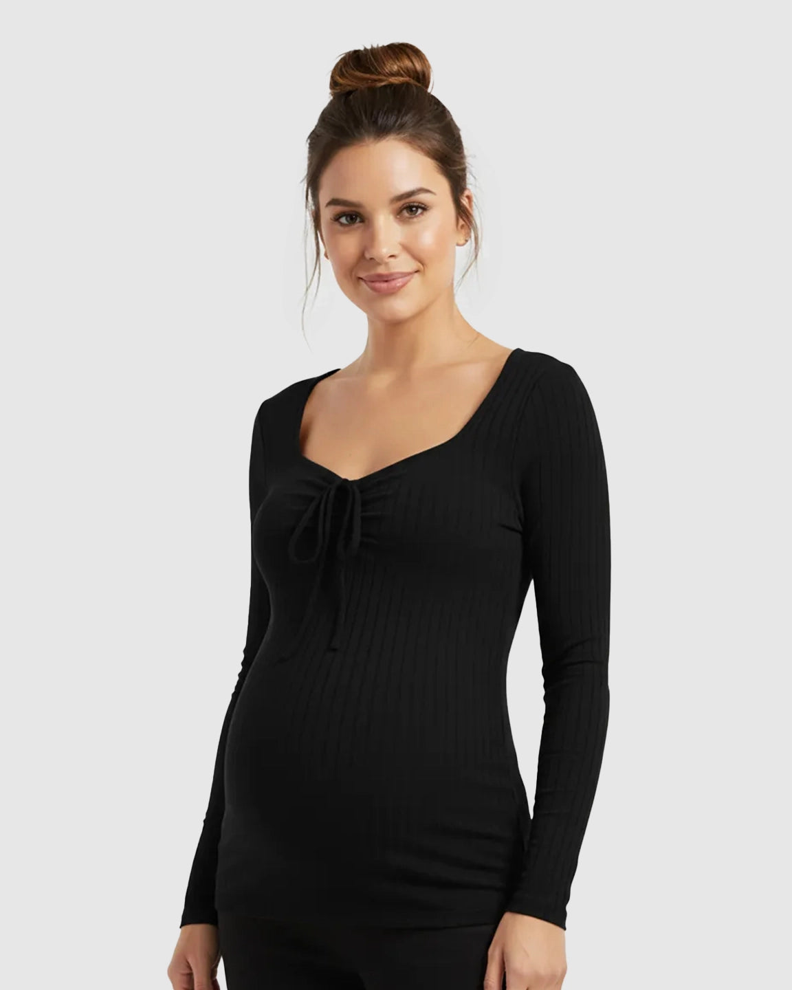 Ribbed Knit Tie Detail Square Neck Maternity Top