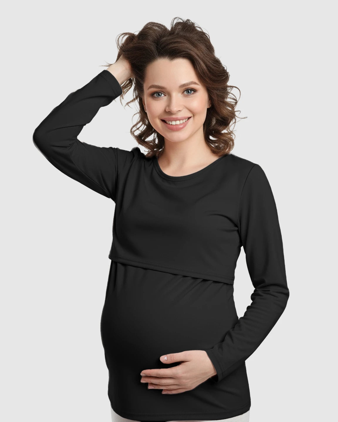 Round Neck Nursing Top With Feeding Port