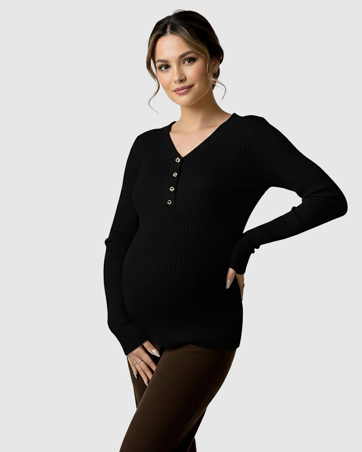 Ribbed Korean V-Neck Maternity Nursing Sweater