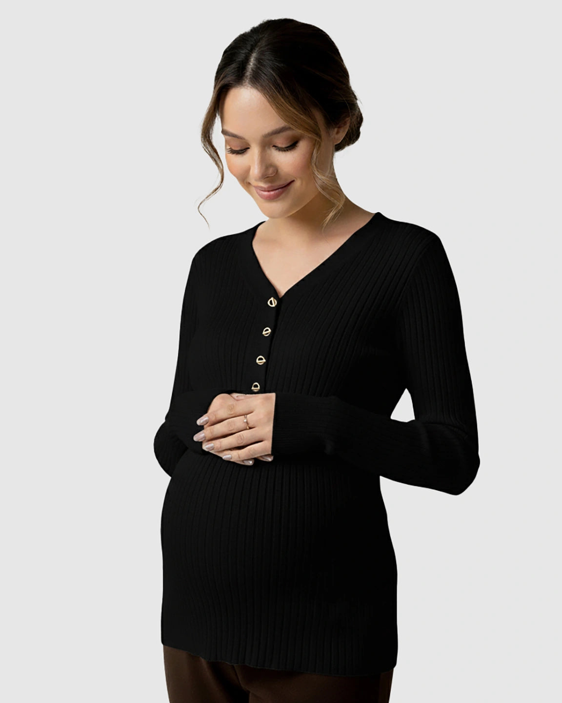 Ribbed Korean V-Neck Maternity Nursing Sweater