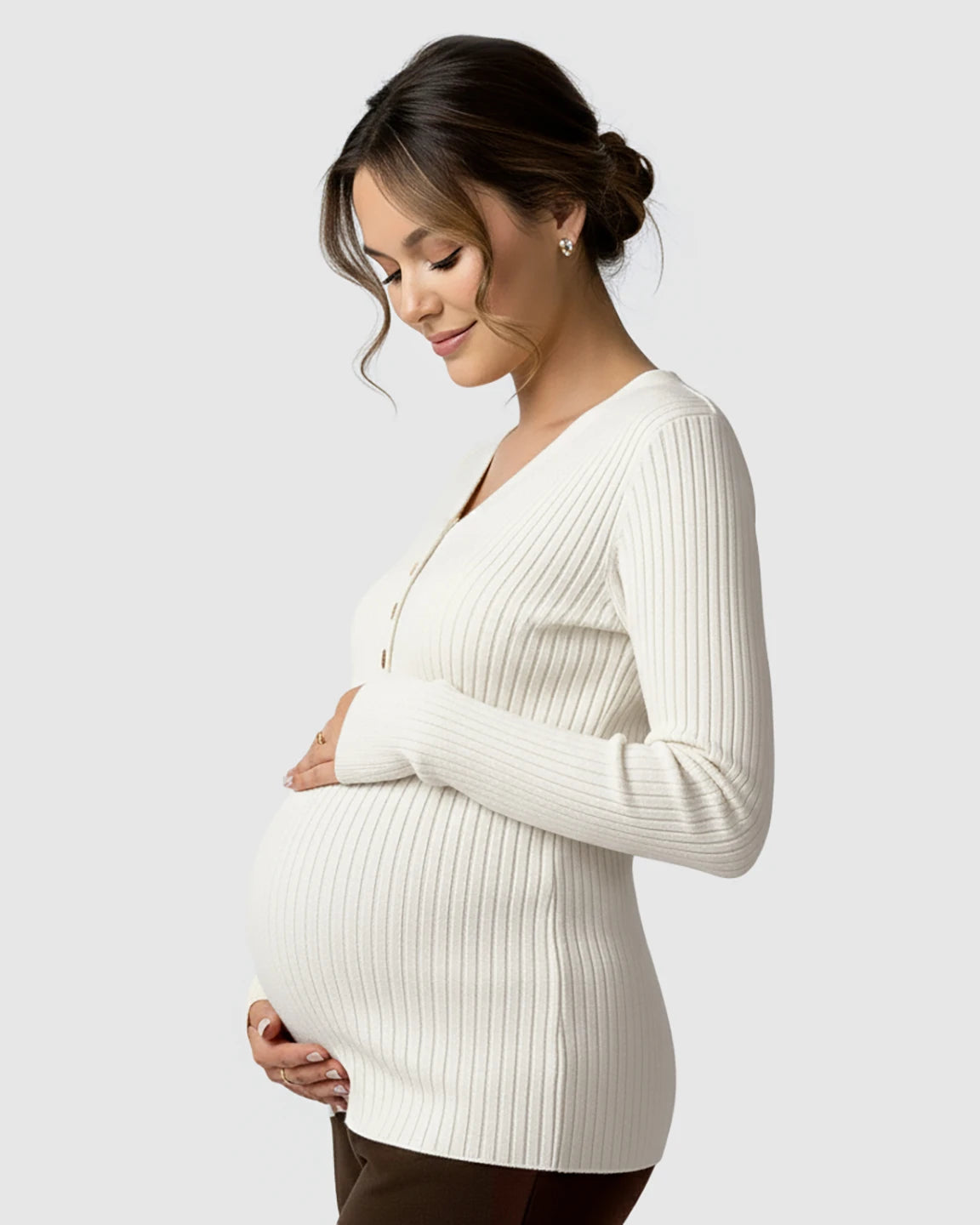 Ribbed Korean V-Neck Maternity Nursing Sweater
