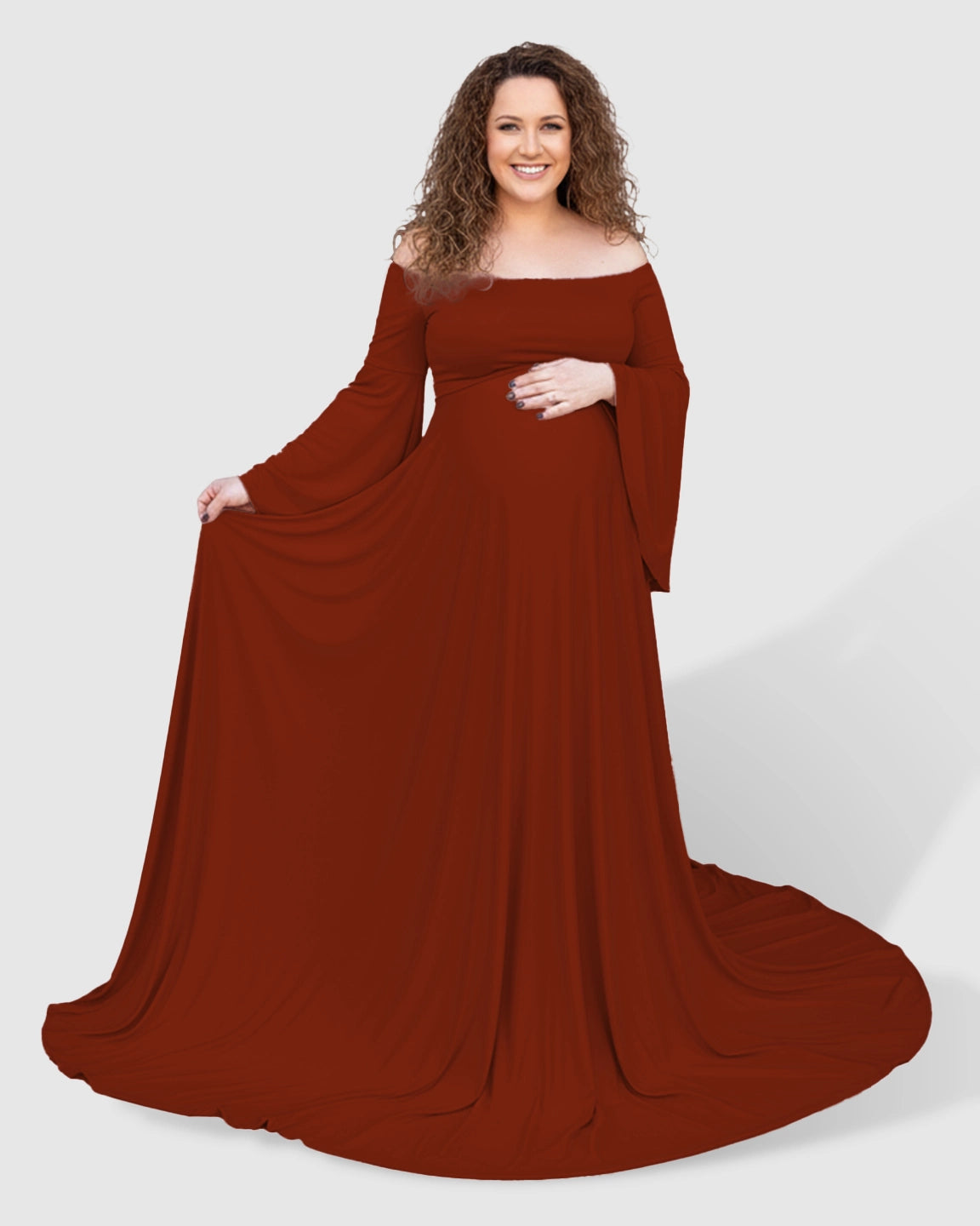 Off-Shoulder Bell Sleeve Boho Maternity Photoshoot Maxi Dress