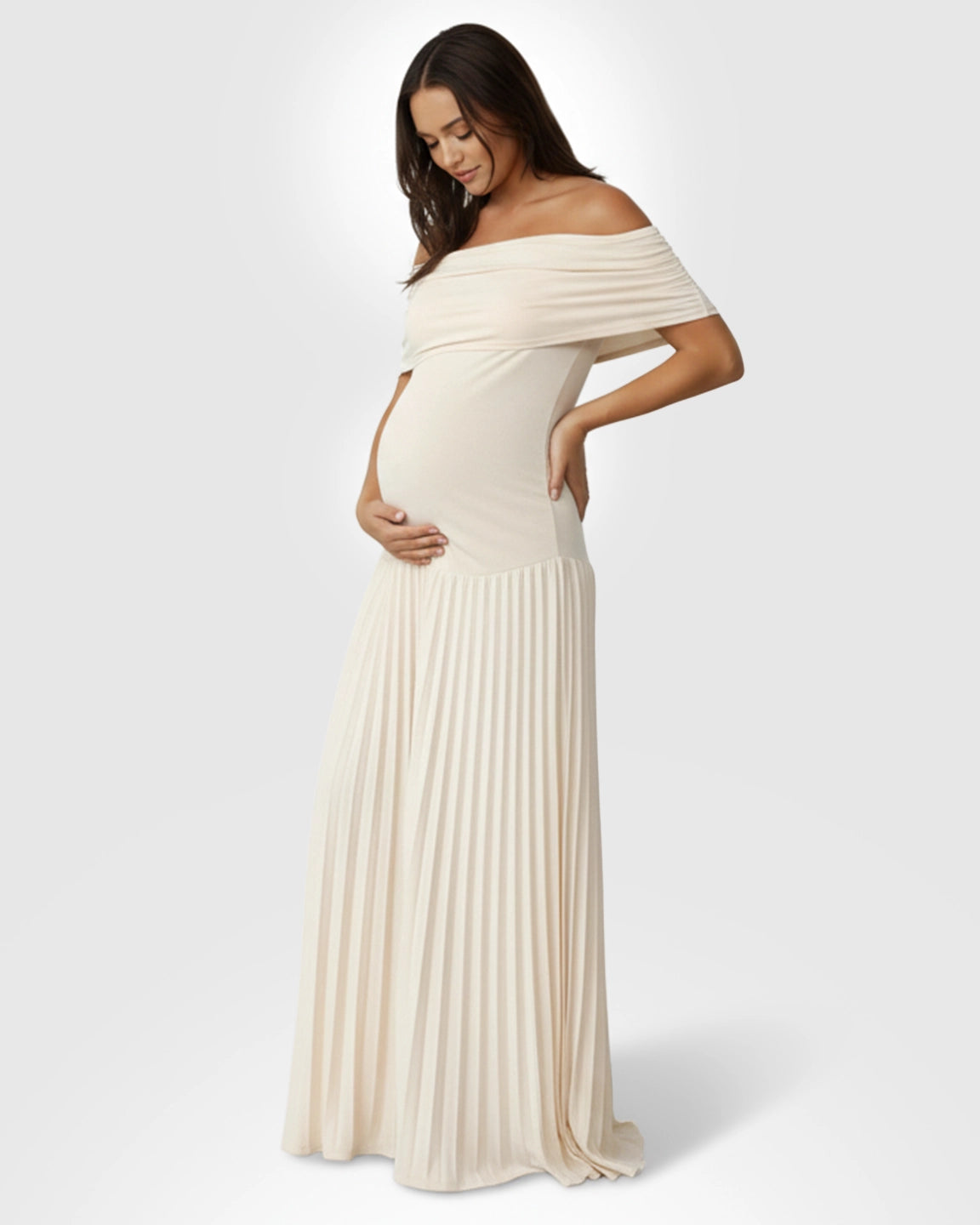 Curve-Hugging Pleated Maternity Maxi Dress