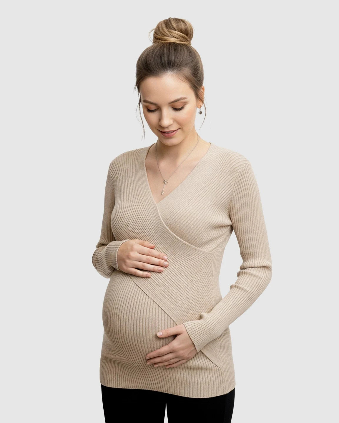 Faux-Wrap Ribbed Maternity Top