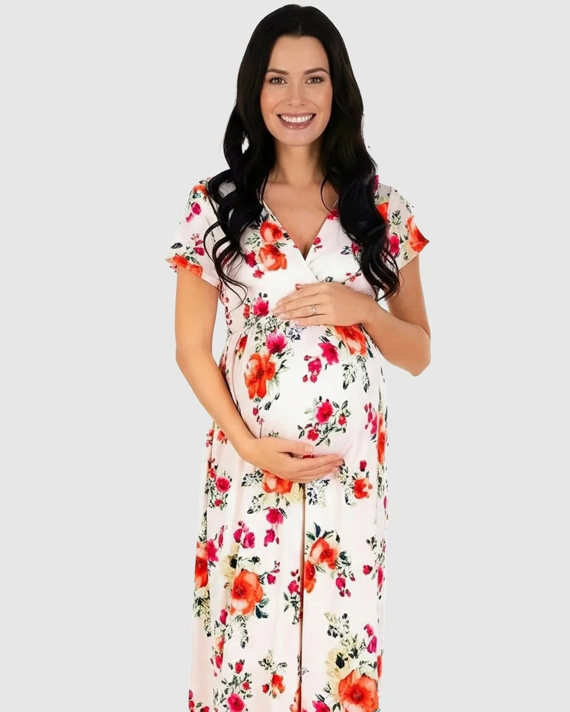 Floral V-Neck Short Sleeve Maternity Maxi Dress