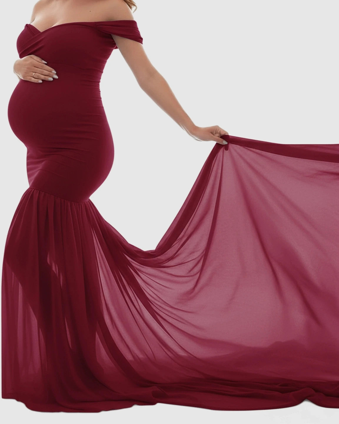 Flowy Off-Shoulder Maternity Photoshoot Gown