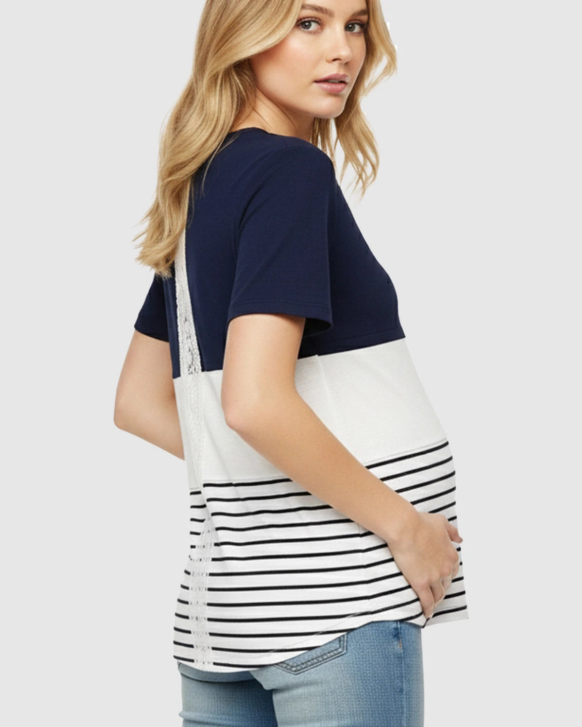 Hidden Nursing Access Colorblock Striped Maternity Top