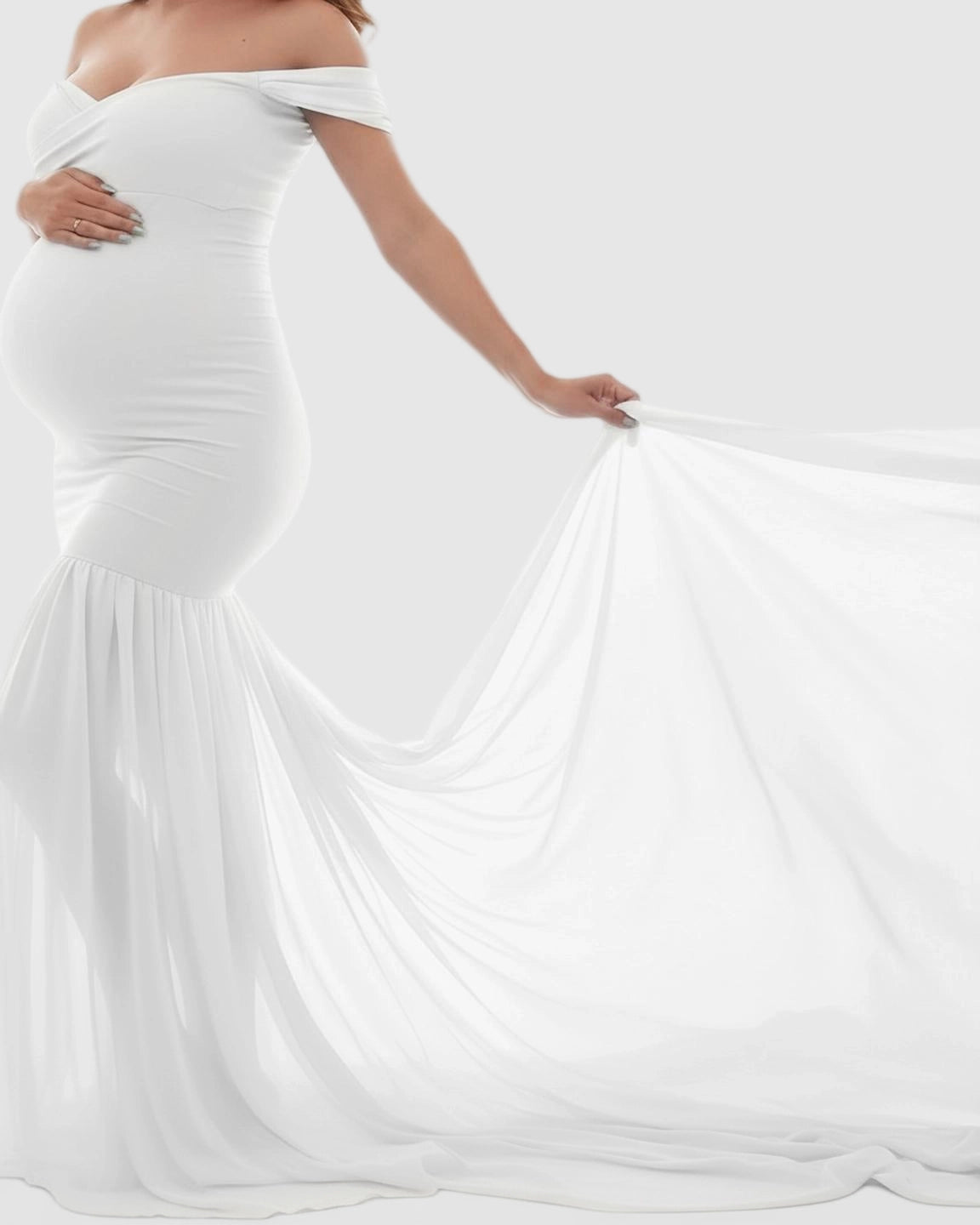 Flowy Off-Shoulder Maternity Photoshoot Gown