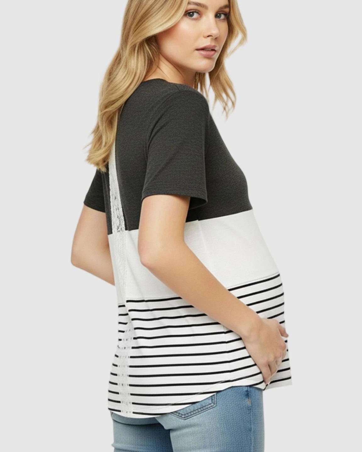 Hidden Nursing Access Colorblock Striped Maternity Top