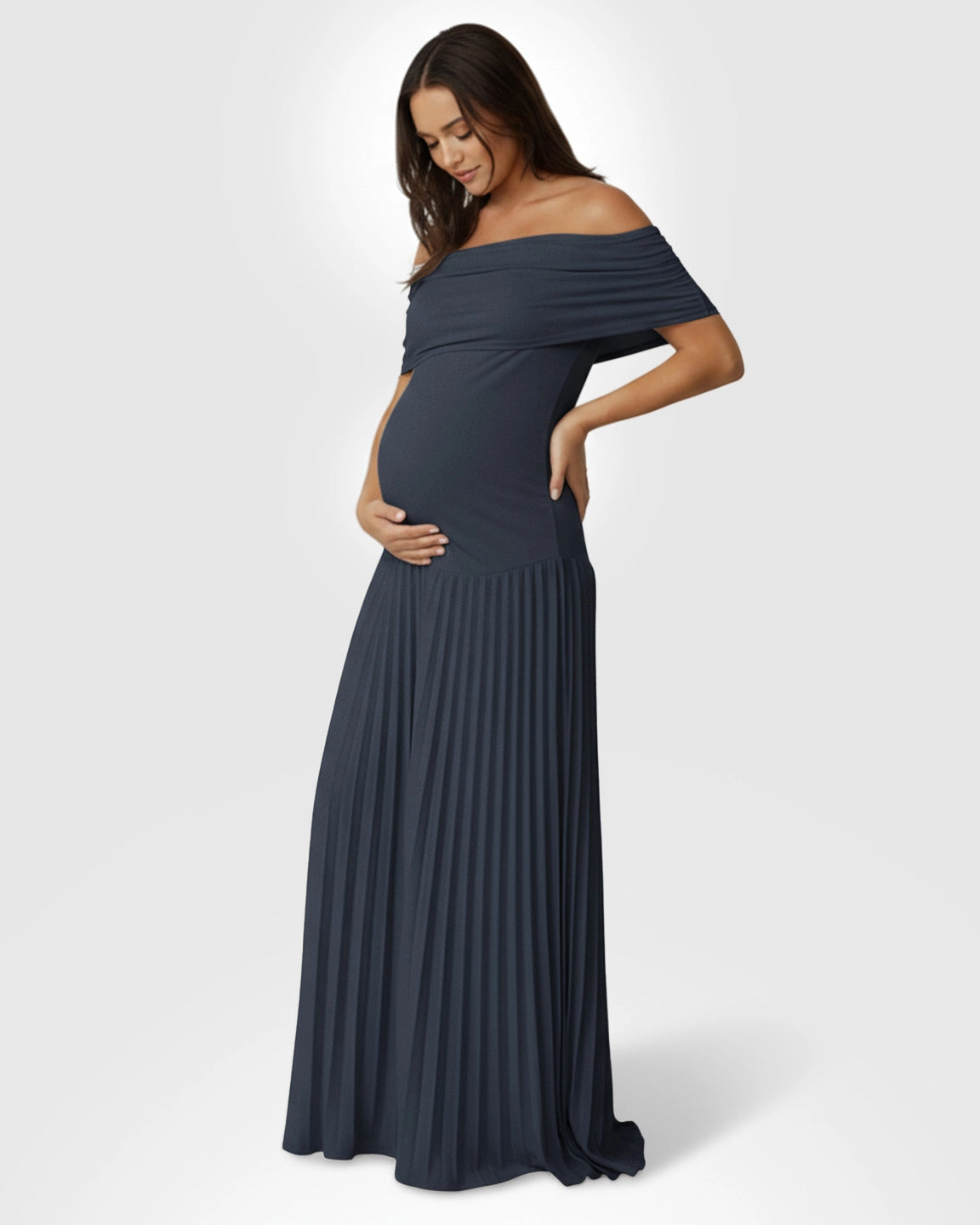Curve-Hugging Pleated Maternity Maxi Dress