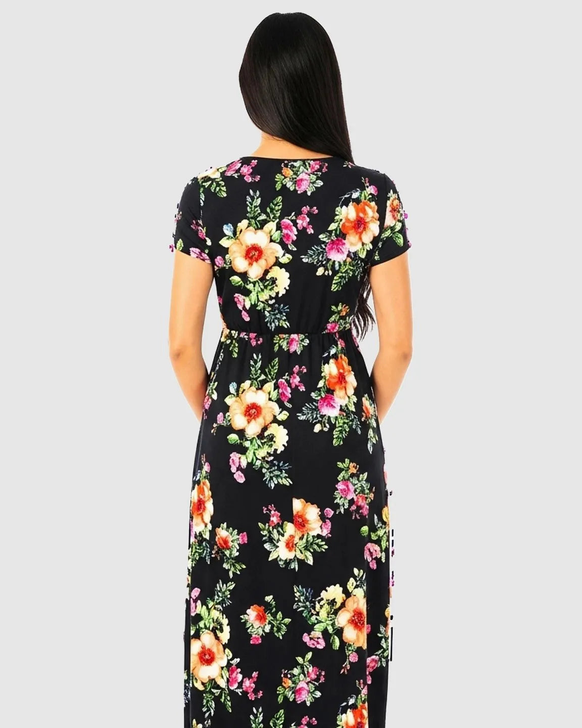 Floral V-Neck Short Sleeve Maternity Maxi Dress