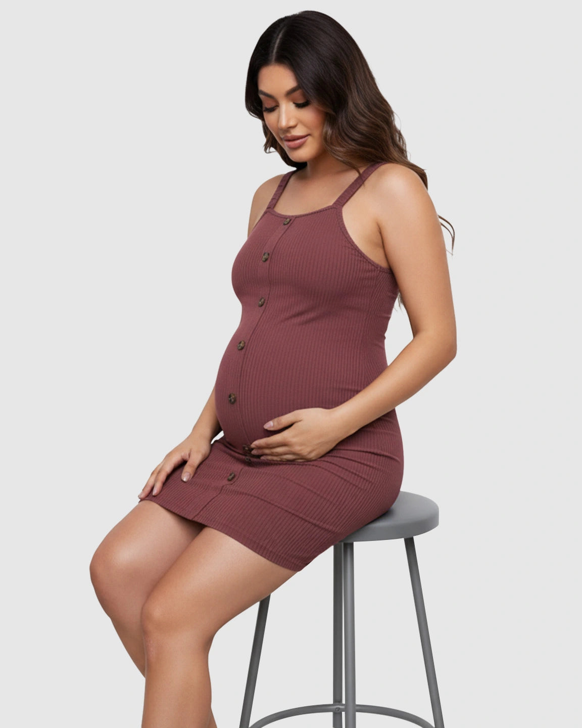 Ribbed Button-Front Bodycon Maternity Short Dress