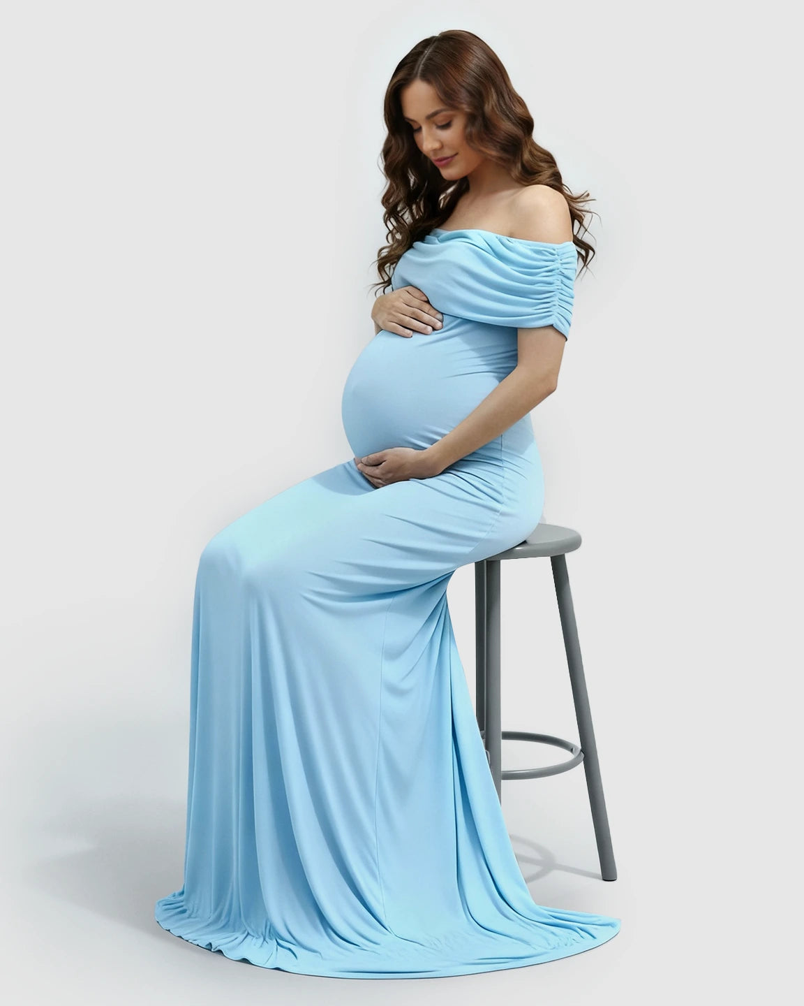Off-Shoulder Mermaid Fit Maternity Maxi Dress