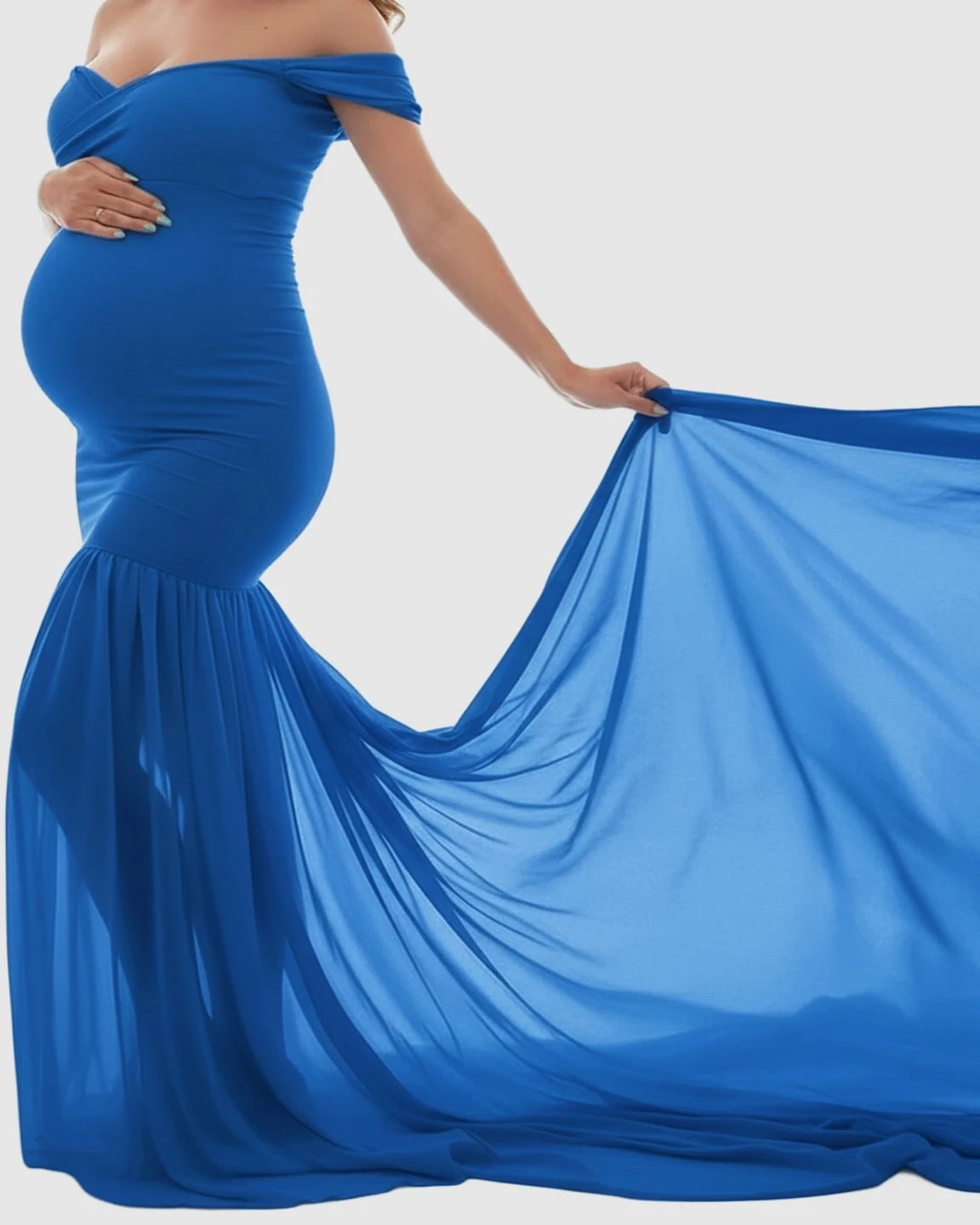 Flowy Off-Shoulder Maternity Photoshoot Gown