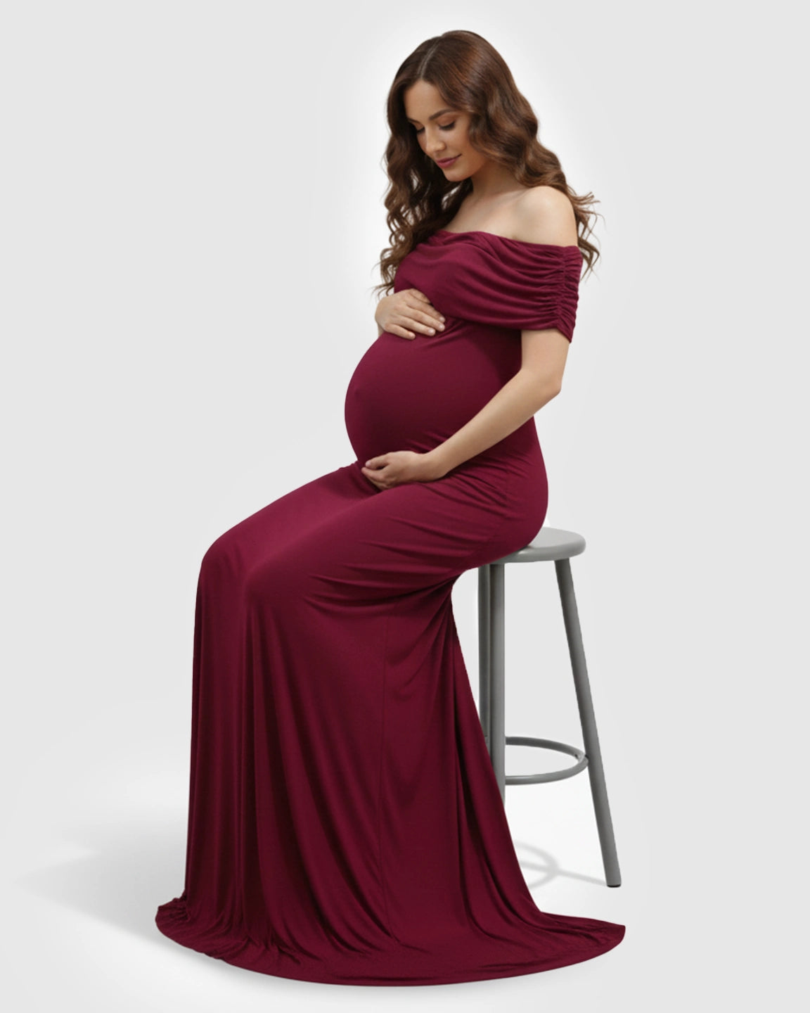 Off-Shoulder Mermaid Fit Maternity Maxi Dress