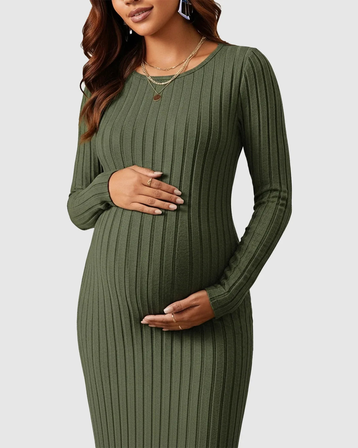 Ribbed Knit Maternity Maxi Dress with Side Slit