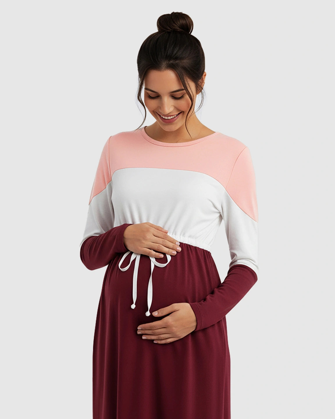 Color-Block Off-Shoulder Drawstring Waist Maternity Dress