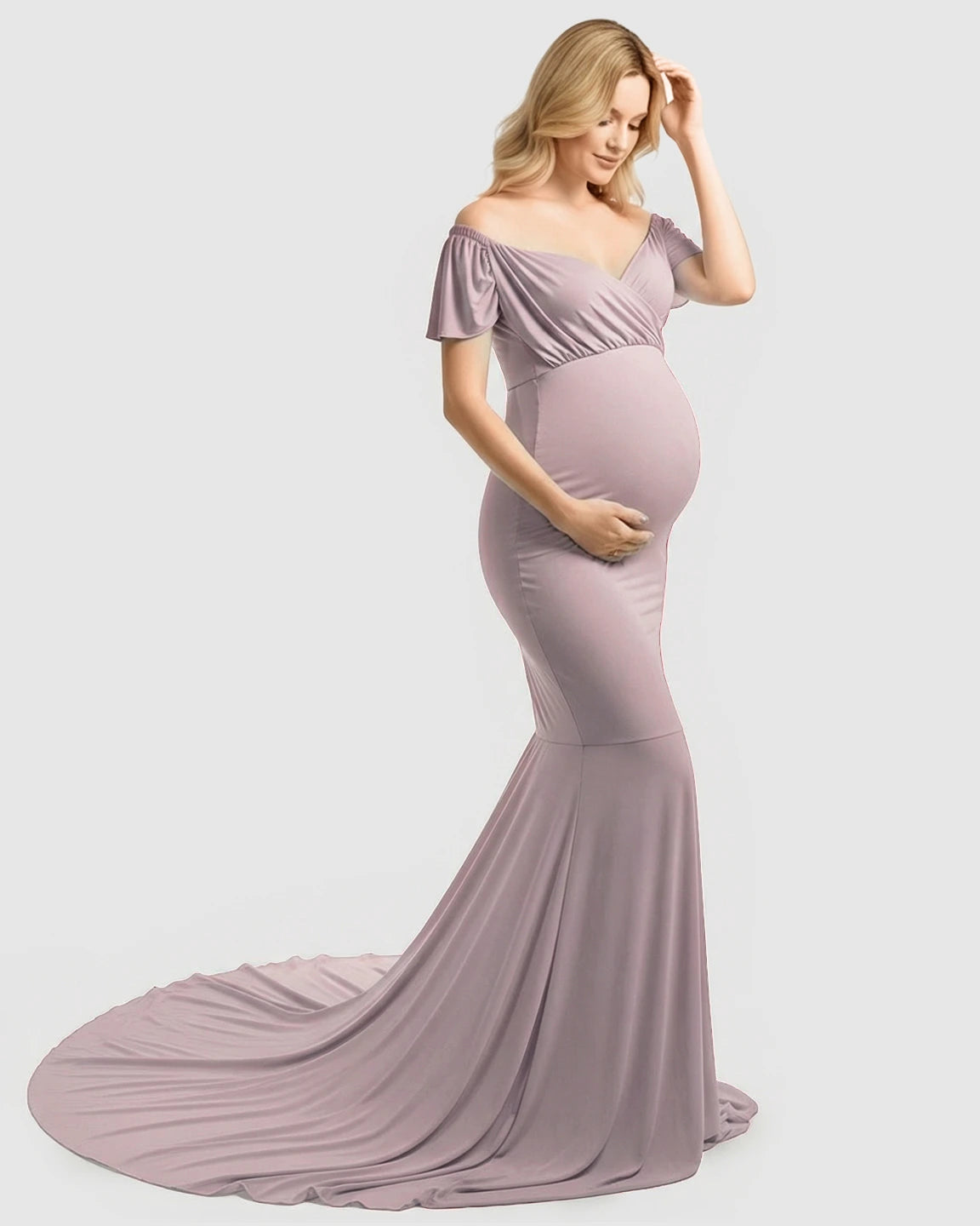 Off-Shoulder Fitted Mermaid Style Maternity Photoshoot Gown