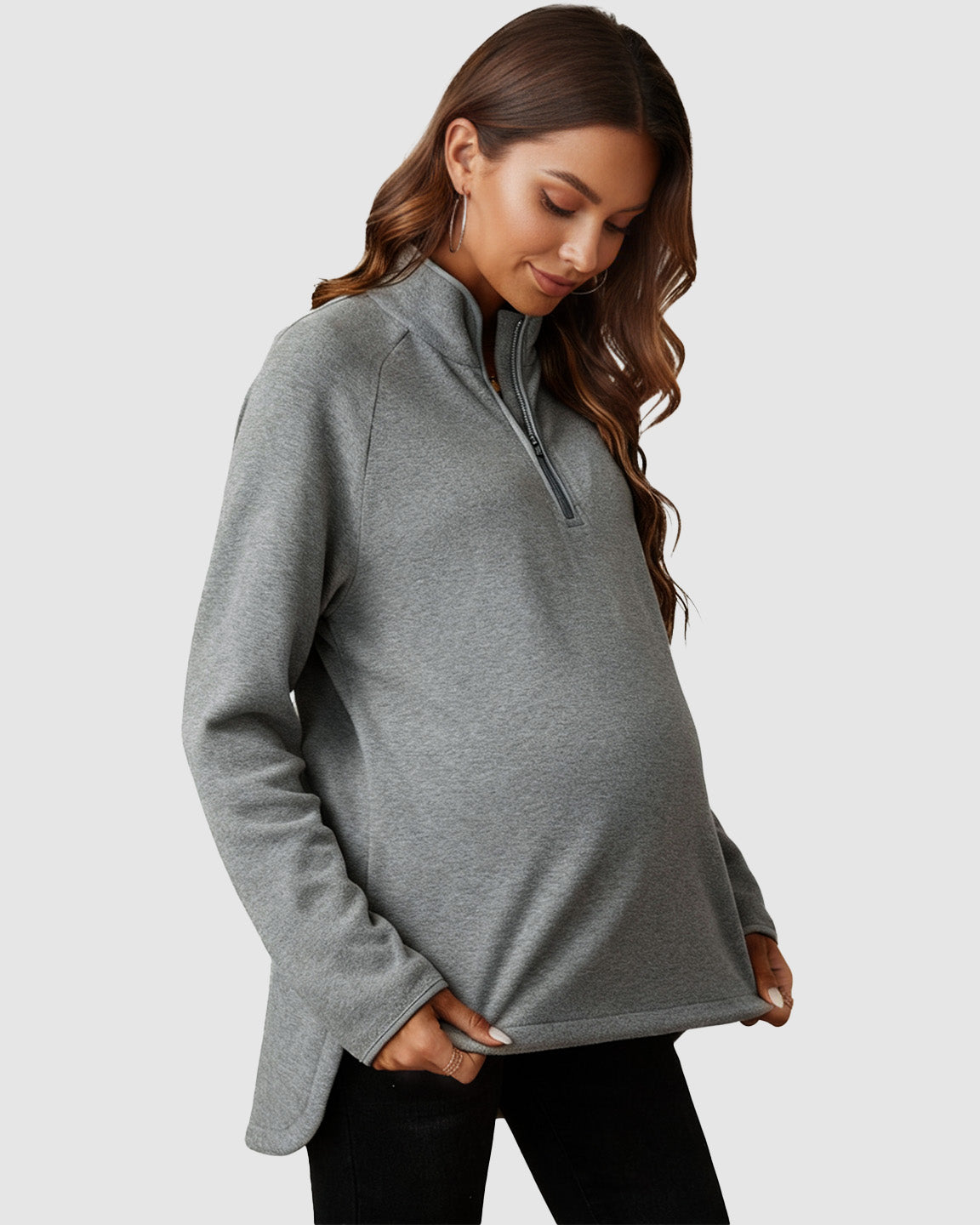 Half-Zip Long Sleeve Maternity Top