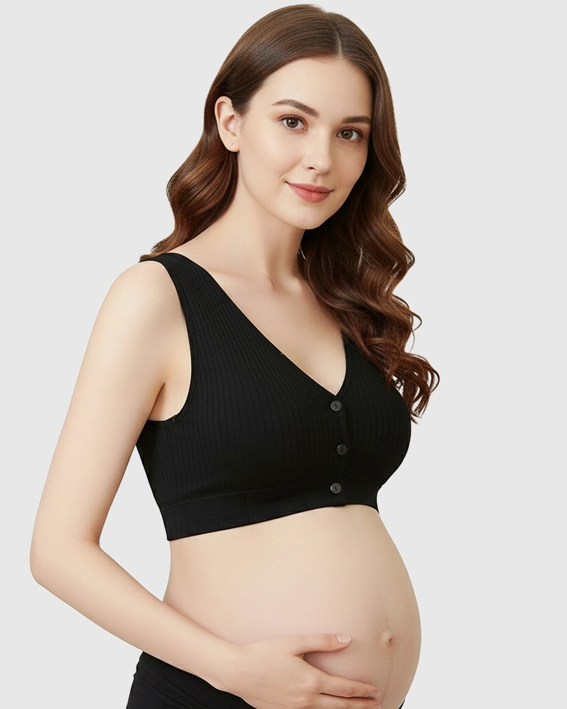 Front-Button Ribbed Wireless Nursing Bra