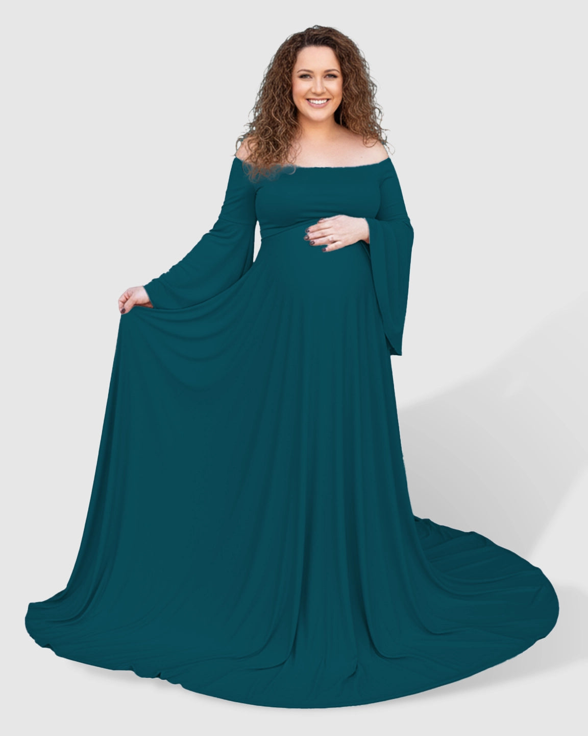 Off-Shoulder Bell Sleeve Boho Maternity Photoshoot Maxi Dress