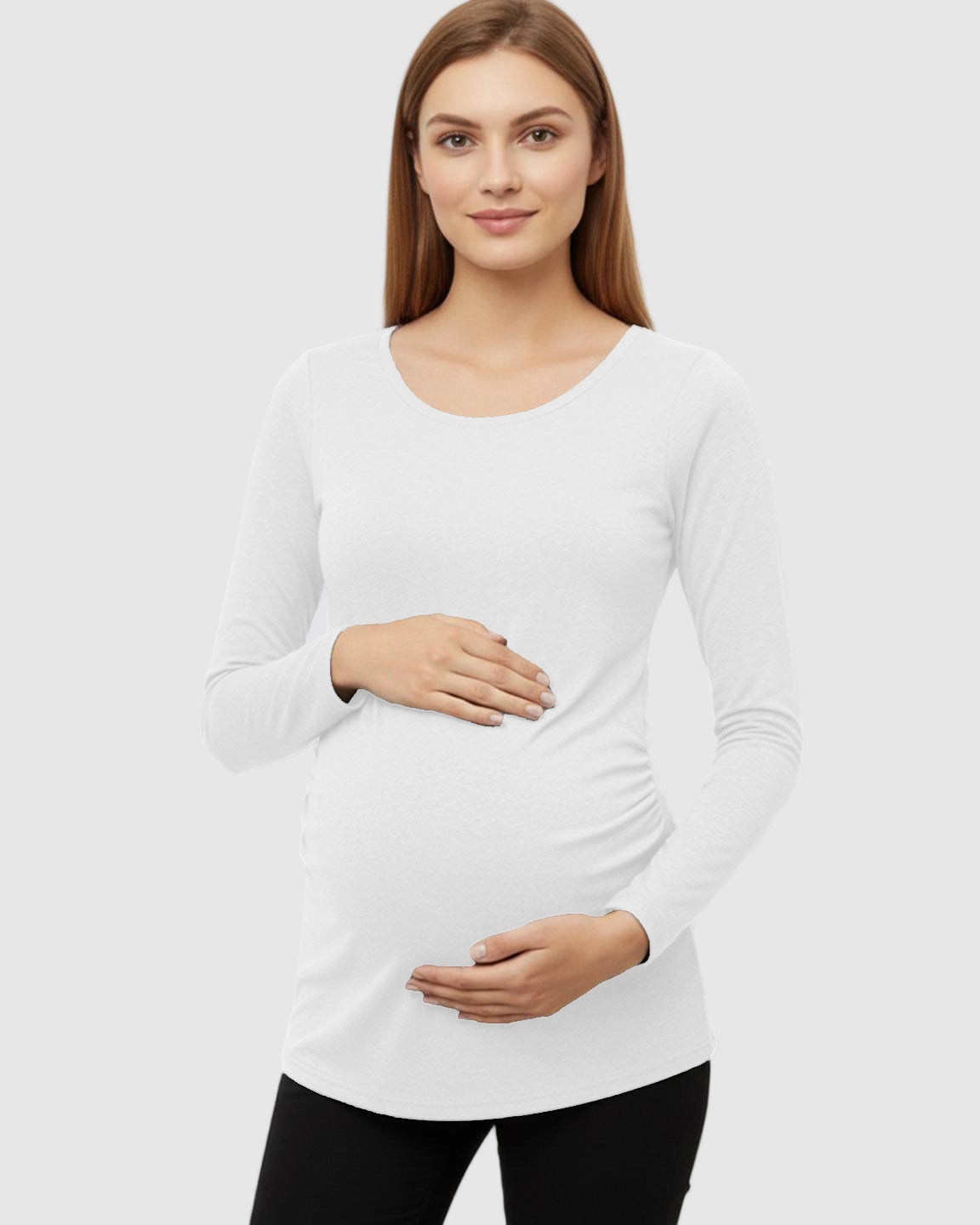 Side-Ruched Slim Fit Long Sleeve Maternity Top