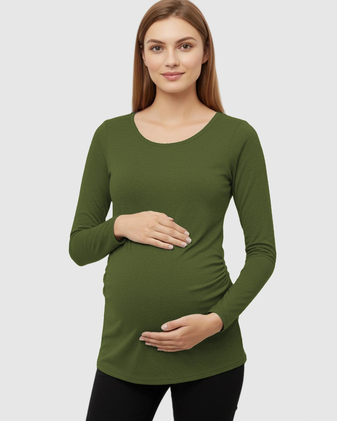 Side-Ruched Slim Fit Long Sleeve Maternity Top