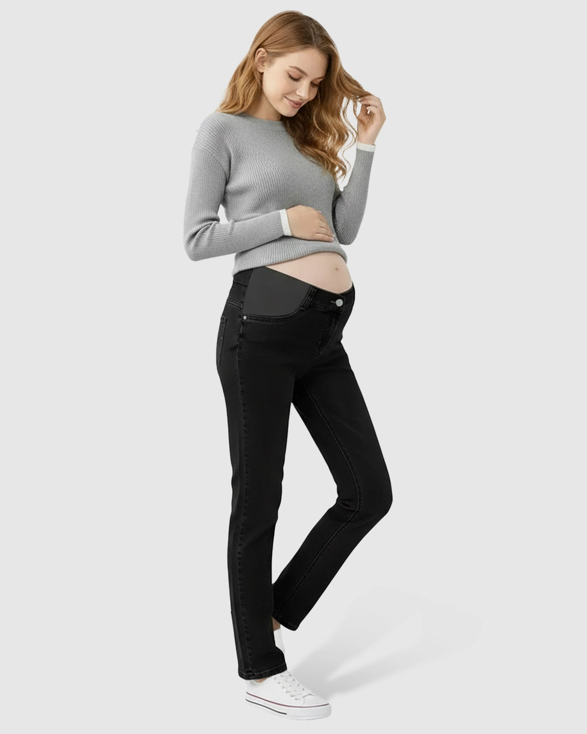 Side Panel Straight-Leg Maternity Jeans