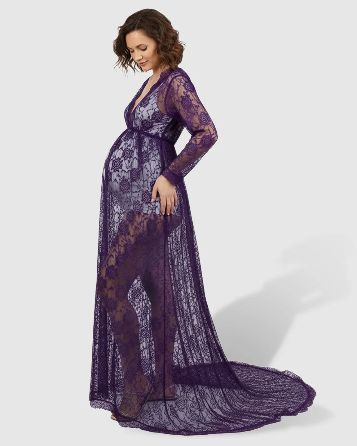 Floral Lace Romantic Maternity Photoshoot Maxi Dress