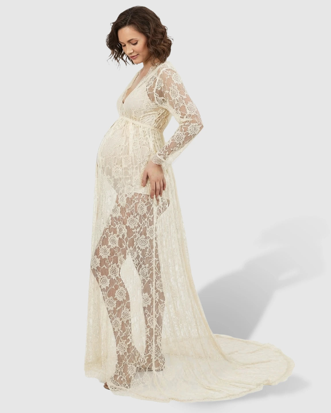 Floral Lace Romantic Maternity Photoshoot Maxi Dress
