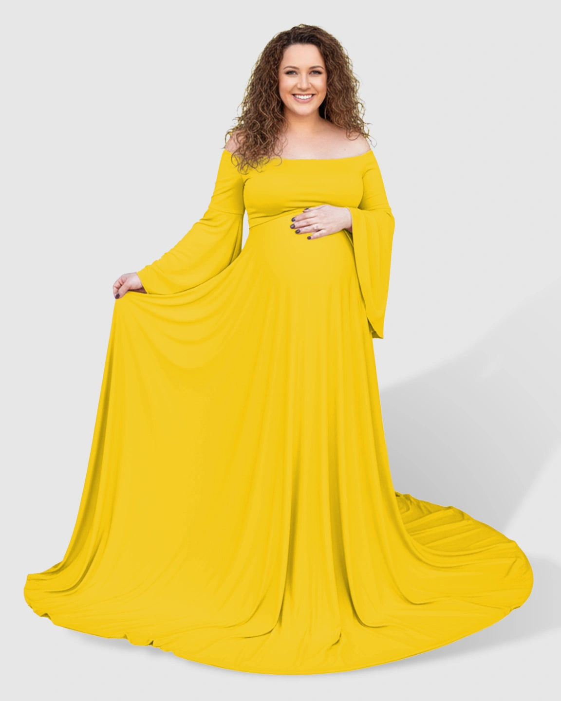 Off-Shoulder Bell Sleeve Boho Maternity Photoshoot Maxi Dress