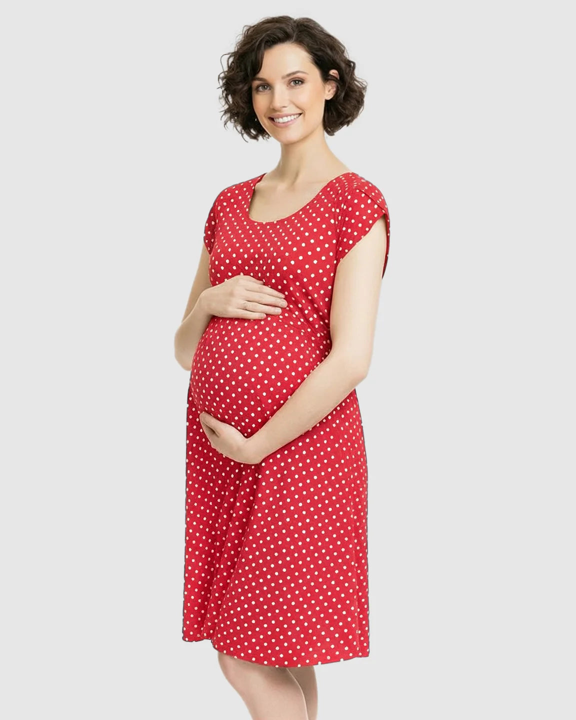 Easy Nursing Access Polka Dot Maternity Dress