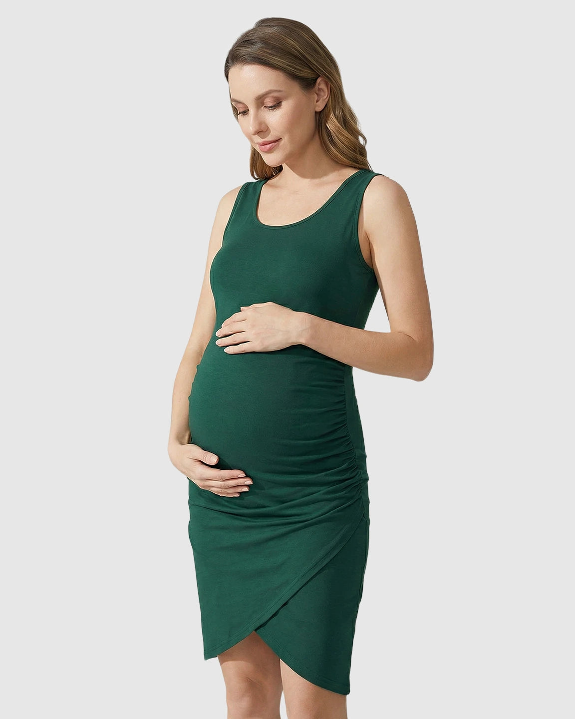 Side Ruched Wrap-Style Hem Maternity Dress