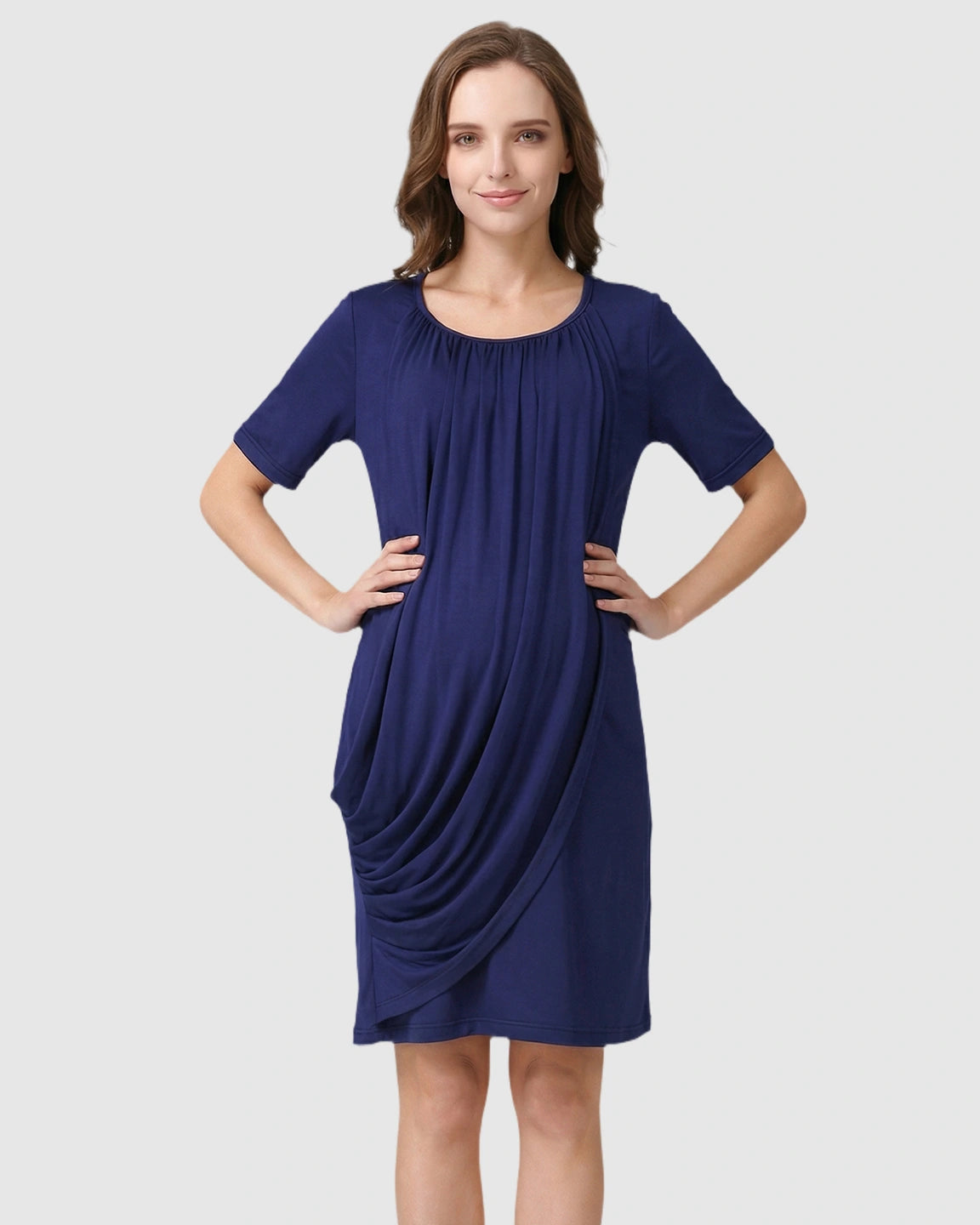 Hidden Nursing Access Draped Maternity Short Dress