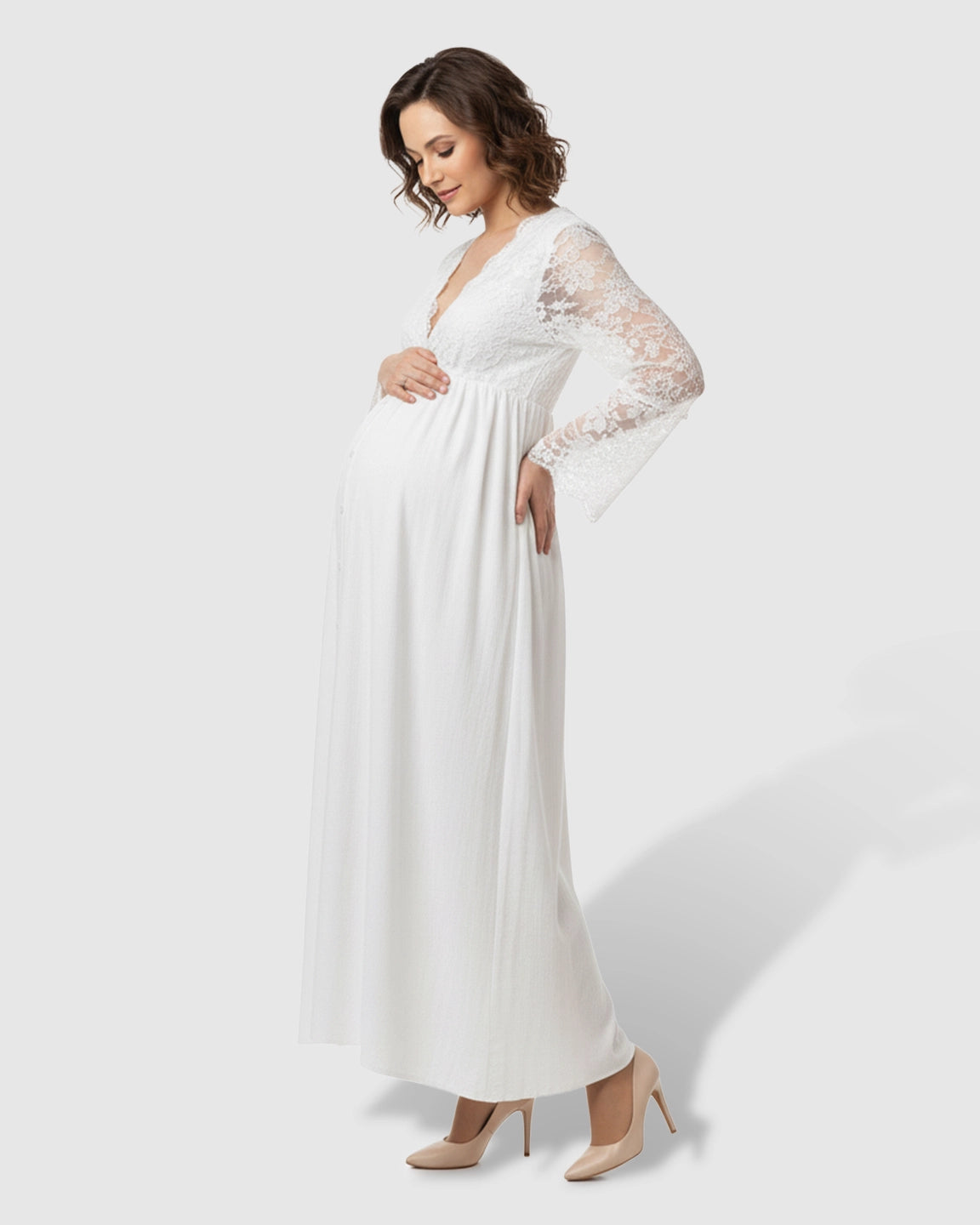 Long-Sleeve Elegant Maternity Maxi Dress
