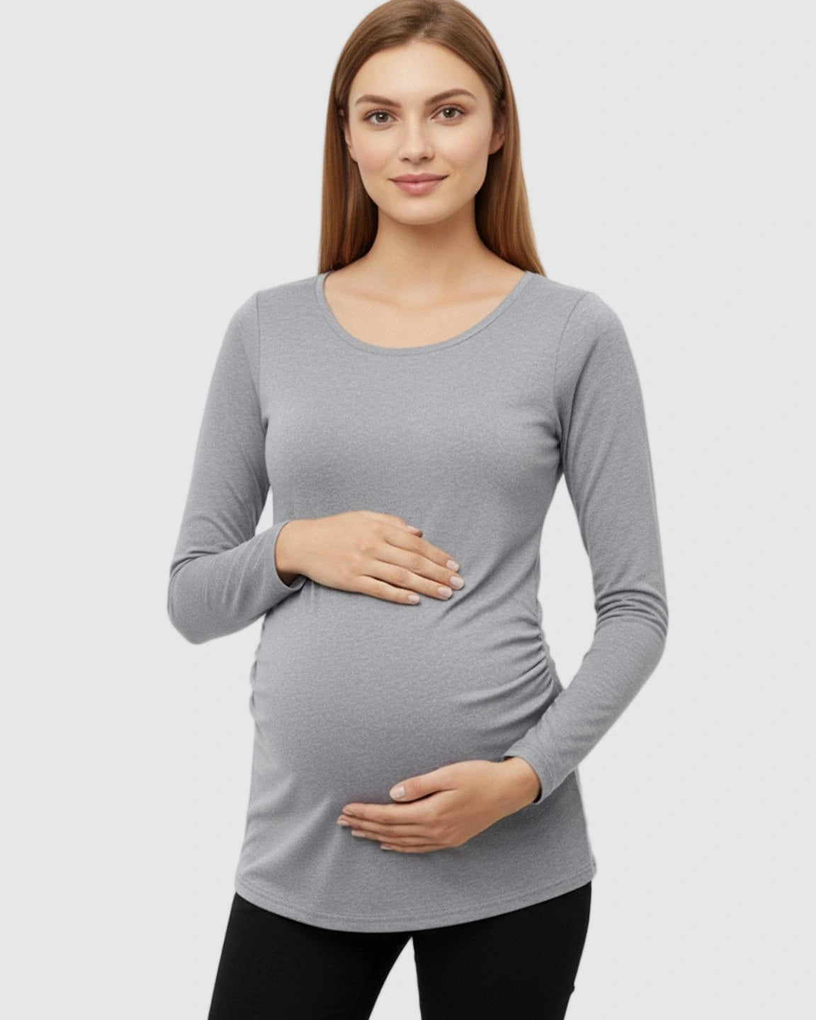 Side-Ruched Slim Fit Long Sleeve Maternity Top