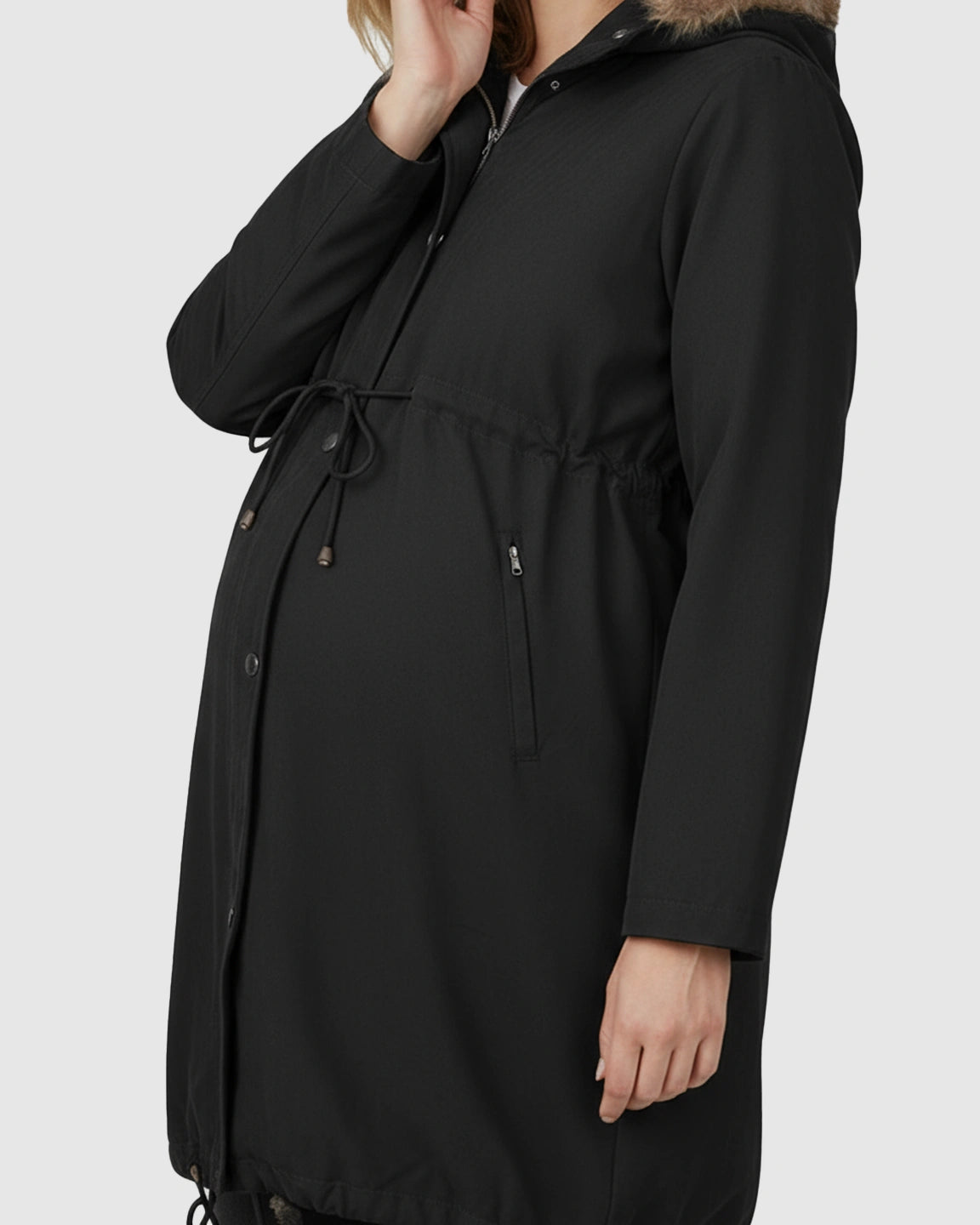 Fur Collar Hooded Long Maternity Jacket