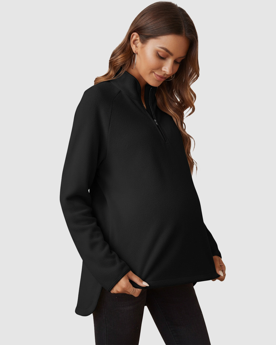 Half-Zip Long Sleeve Maternity Top