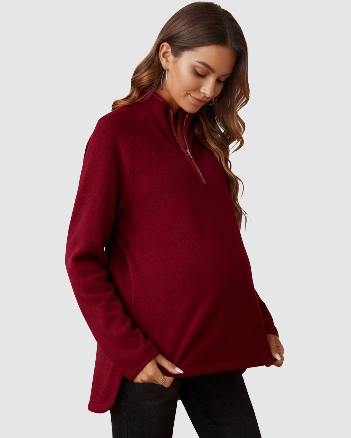 Half-Zip Long Sleeve Maternity Top