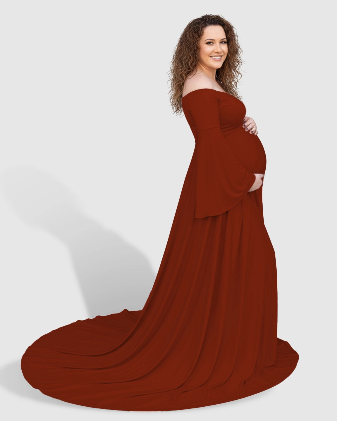 Off-Shoulder Bell Sleeve Boho Maternity Photoshoot Maxi Dress